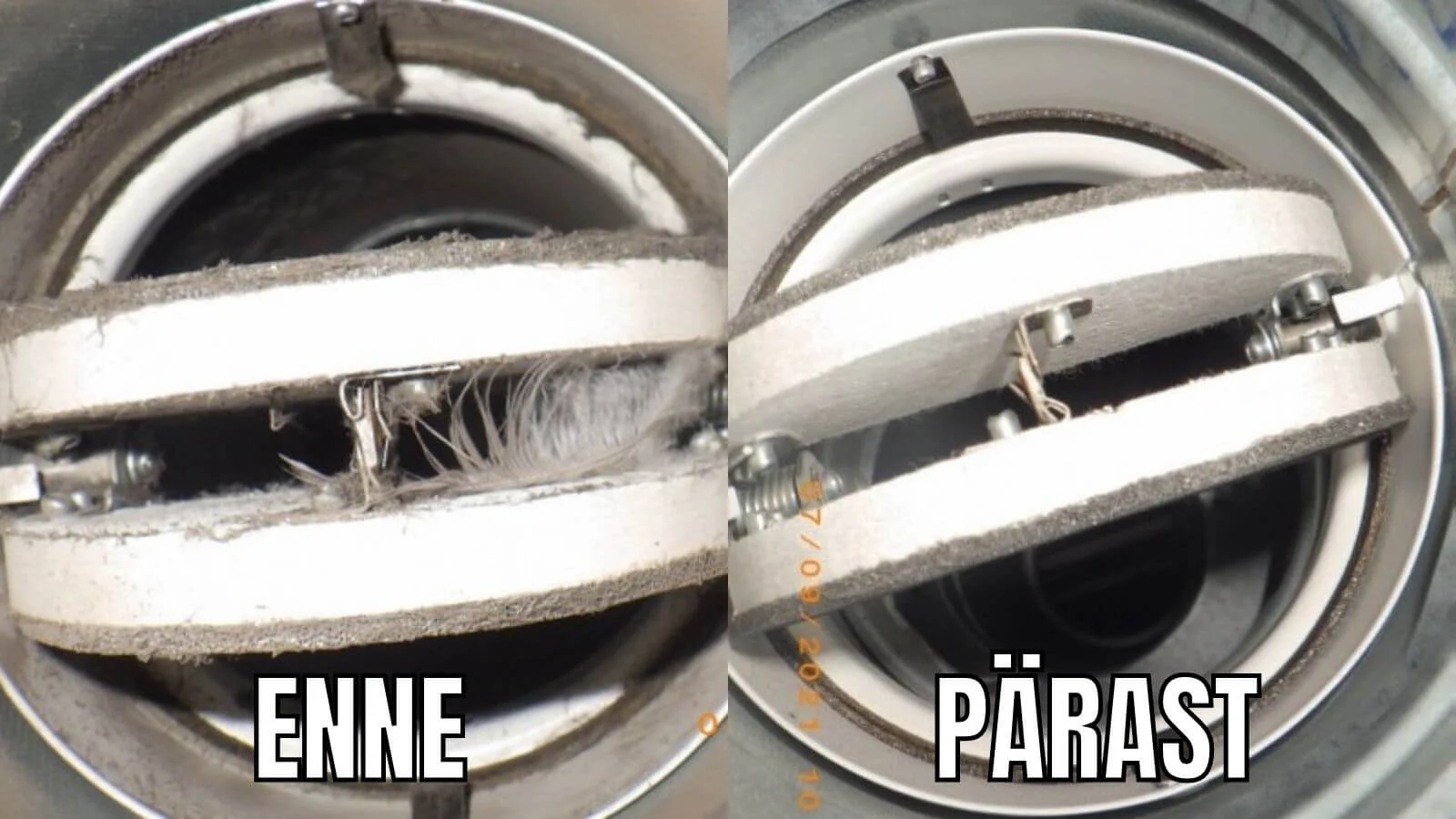 Tuletõkkeklapp enne ja pärast puhastust