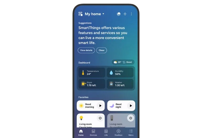 SmartThings Samsung rakendus SmartThings Samsung rakendus — Konditsioneer Samsung Wind-Free Comfort S2